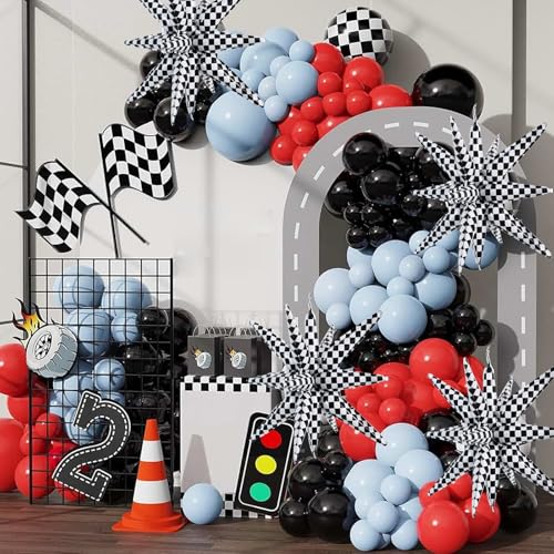 Image of TONIFUL 4 Pcs Checkered Explosion Star Balloons Race Car Themed Party Decor | 22 Inch Large Mylar Star Balloon for Fast Checkered Flag Party Decor Birthday Baby Shower Photo Booth Supplies for Boys Mens