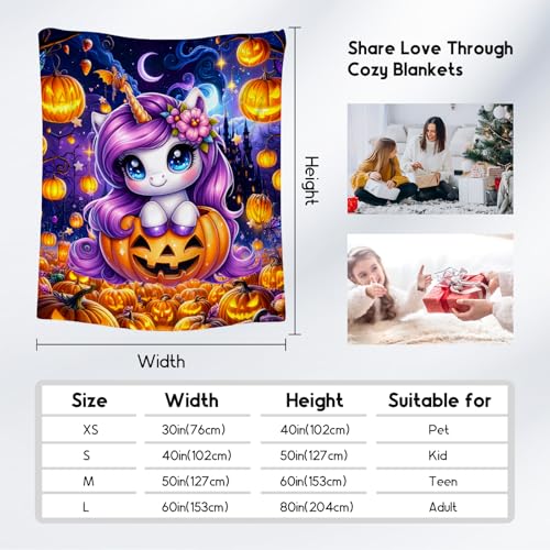 Halloween Blanket, Unicorn Blanket for Girls, Gifts for Kids, Cute Flannel Throw for Teens, 50"x60"