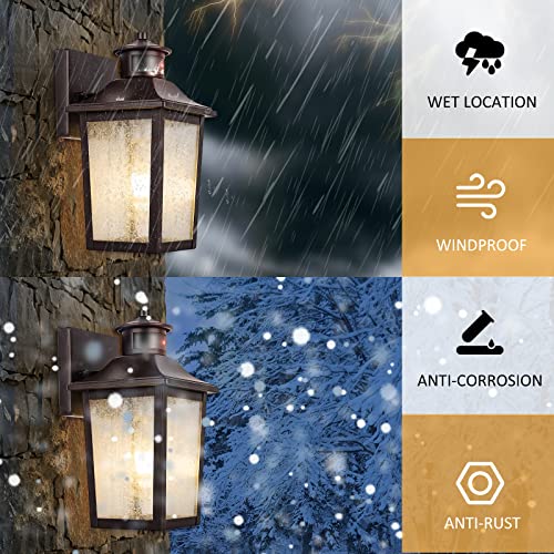 Image of Oil Rubbed Bronze Motion Sensor Outdoor Lights 2 Packs - Waterproof Dusk to Dawn Outdoor Lighting, Brown Exterior Garage Light Fixture, Porch Light Outside Wall Mount for House, Front Door, Anti-Rust