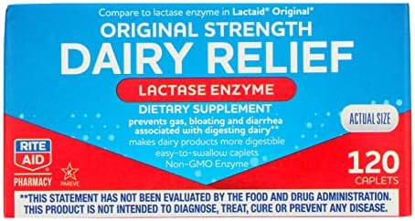 Rite Aid Fast Acting Dairy Relief Lactase Enzyme – 120 Caplets | Lactase Enzyme Supplement | Lactose Intolerance Pills | Dairy Relief Pills | Digestive Enzyme Supplements | Digestive Enzymes