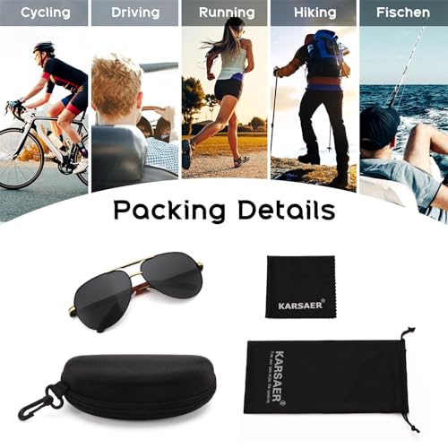 Image of Karsaer Polarized Aviator Sunglasses for Men Stylish 100% UV 400 Protected Metal Frame Style Classic Pilot Women Glasses E1376