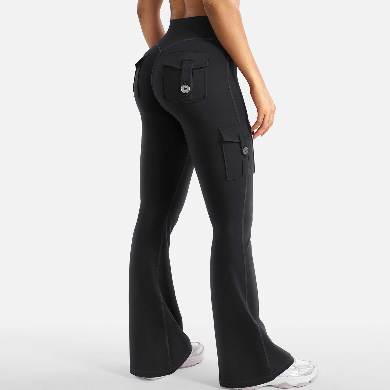Pantaloni Yoga Donna a Zampa Vita Alta Leggings con Tasche Lavoro Flared Pantalone Eleganti Pancia Piatta Leggins Sportivi Gym Trousers Curvy Palestra E Uso Quotidiano Pants Slim Fit