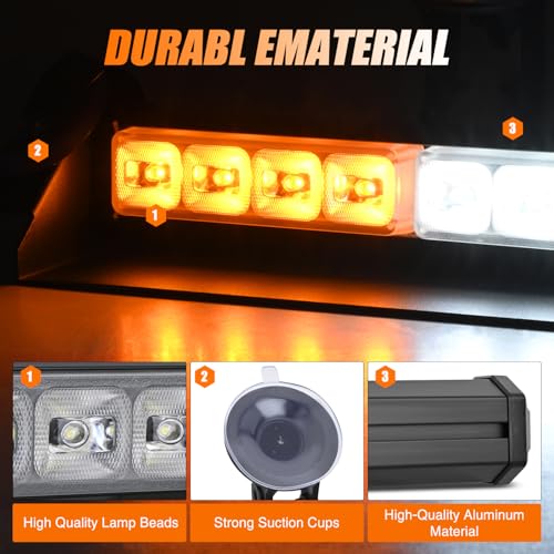 Image of Nilight 8LED Amber White Traffic Advisor Strobe Light Bar Hazard Safety