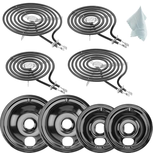 Image of WB31M20(6") WB31M19(8") Black Porcelain Drip Pan Set & WB30M2(8") WB30M1(6") Electric Range Burner Element Unit Set by Cenipar-Compatible with GE Hotpoint Kenmore Range/Stove-Includes 2×6” and 2×8”