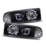 SPPC Black Projector Headlights Assembly Set with Halo for Chevrolet S10 /Blazer - (Pair) Driver Left and Passenger Right Side Replacement Headlamp
