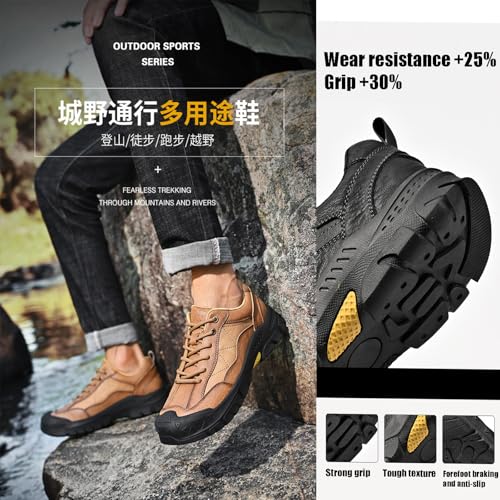 Men's Genuine Leather Waterproof Hiking Sneakers Classic Lace-Up Anti-Slip Soft Sole Industrial Construction Work Shoes2