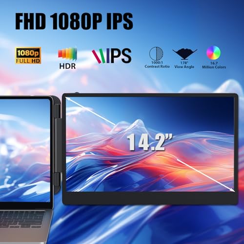 Image of Leudaich 14'' Laptop Monitor Extender for Triple Monitor Dispaly, FHD IPS Portable Monitor for 13 inch-16 inch Laptops, HDMI /USB-A /Type-C Plug-Play Tri-Screen for Windows, Chrome, Mac and Switch