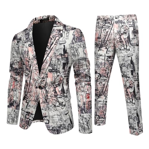 Cloudstyle Mens 2 Piece Floral Dress Suit Pattern Print Party Prom Tuxedo Suit Jacket Pants Set