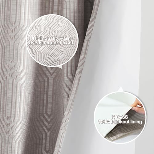 Mocha and Silvery 100% Blackout Curtains 120 Inch Length 2 Panels, Jacquard Thermal Insulated Noise Reducing Grommet Drapes for Bedroom Living Room, 2pcs, 52" W x 120" L by Drapexpert - Image 4