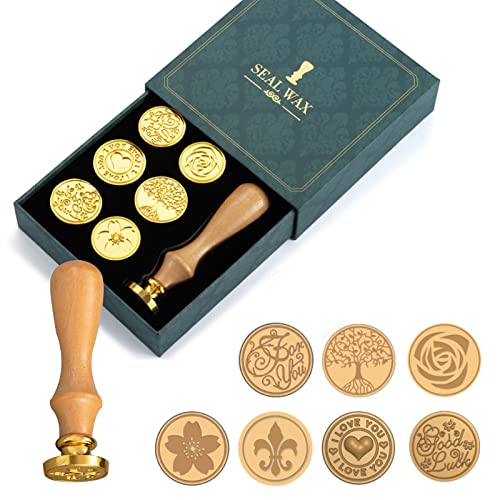 Wachssiegel Set, 7 Stück Wachs Stempel Mit Holzgriff, Kupfer...