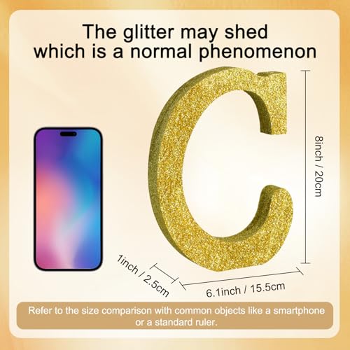 Image of TONIFUL 8 Inch Gold Glitter Letter C Table Centerpiece A-Z Gold Birthday Party Decorations,Gold Alphabet C for Birthday,Chrismas,Graduation,Bridal Shower,Wedding,Anniversary Party Supplies