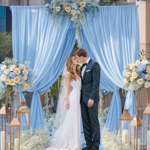 Image of 40x10ft Baby Blue Backdrop Curtain for Wedding Parties Wrinkle Free Fabric Light Blue Drapes Backdrop Decoration for Baby Shower Birthday Photography Decoration 8 Panels, 5ft x 10ft