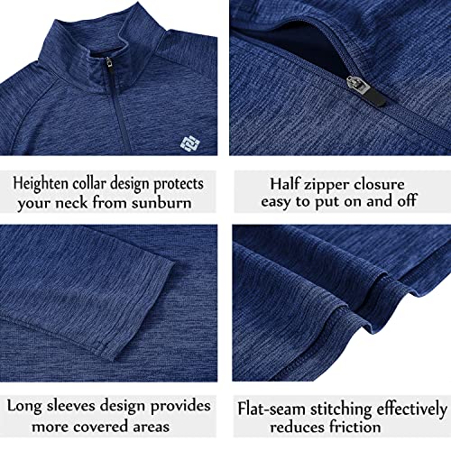 Mofiz Men's Long Sleeve Golf Polo Shirts Quick Dry Running Athletic Workout Hiking Top Uv Sun Protection Blue M #TOP3