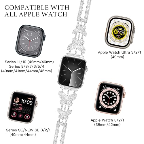 Image of Butterfly Band for Apple Watch Bands 40mm 41mm 42mm for Women Silver