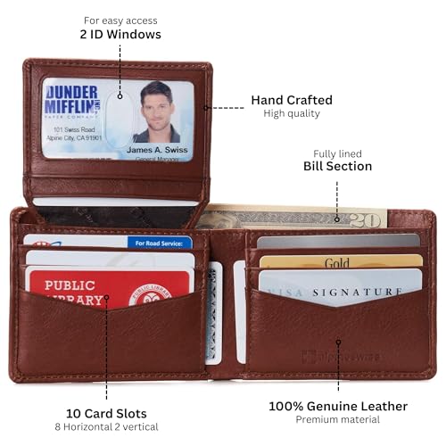Image of Alpine Swiss Connor Executive Bifold Wallet | Business Passcase for Men | Premium Leather | Dual ID Windows | RFID Blocking | Gift Box Included Soft Nappa Tan