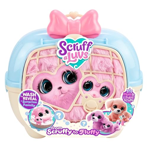 ScruffaLuvs Mom & Baby Scruffs - Dachshund - Plush Toys Wash to Reveal a Dachshund Family 1 in 10 chance to find twins. 4 Accessories & 25cm Deluxe Pet Carrier Nurture Care & Play Gift for Kids