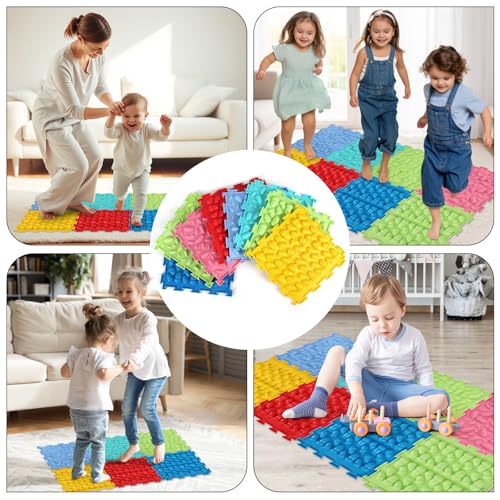8 Stück Massage Puzzlematte Sensorische Bodenmatte Orthopädische Sensorik Spielmatte Strukturmatten für Taktile Sensorik Trainings für Kinder