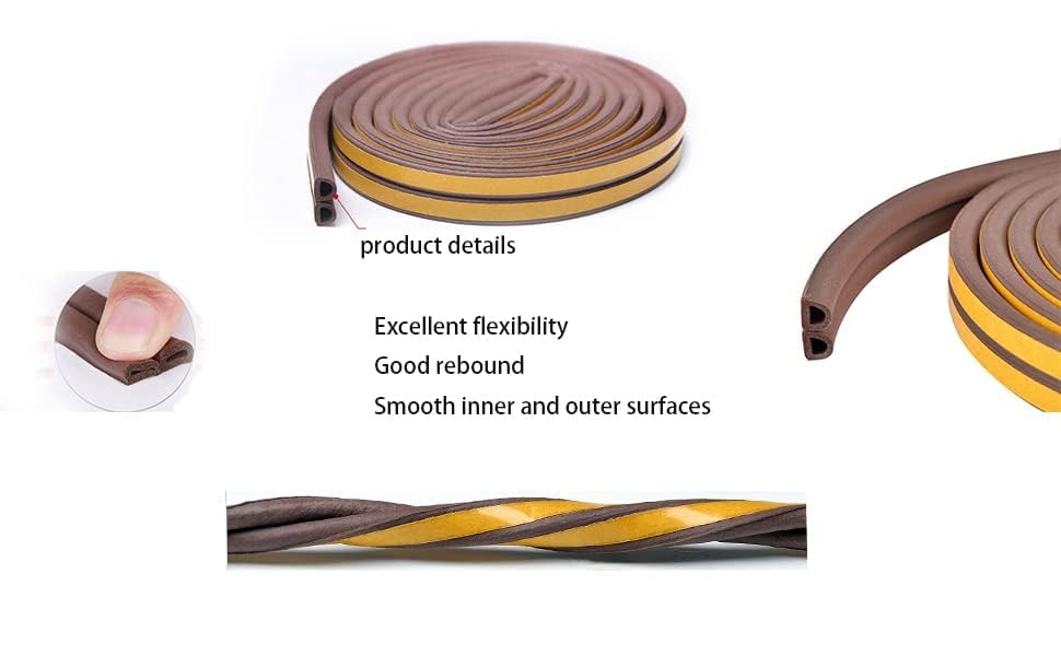 Image of Self-Adhesive D Shape Rubber Insulation, Weather Proof, dust Proof Sound Proof Insect Blocker Door and Windows Single Sided Tape (Brown, 3 Meter)