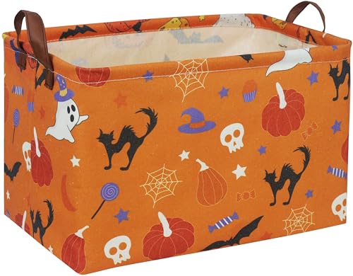 Image of Halloween Basket Pumpkin Baskets Trick or Treat Basket Rectangular Storage Bin for Halloweens Parties(Candy Pumpkin)