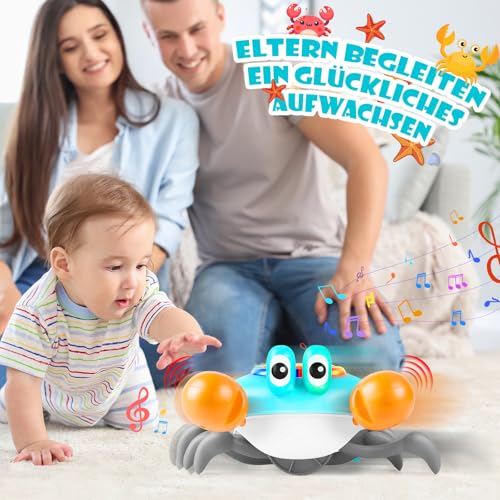 Aragallant Krabbe Baby Spielzeug, Elektronische Krabbel Krabbe ab 3 4 5 6 7 Jahre, Sensorische Krabbelspielzeug mit Musik und Hindernisvermeidung, Tummy Time Toys Geschenke für Kinder Junge Mädchen
