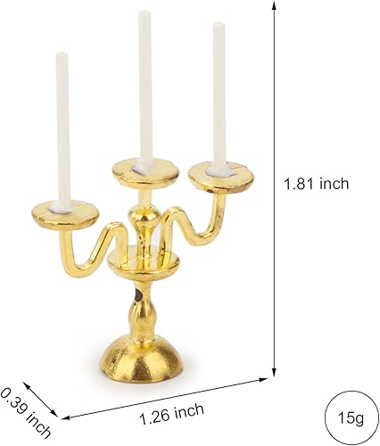 Miniatura 3 de Candelabros en miniatura de tres cabezas a escala 112 con velas, juego de 2 piezas vintage de 3 brazos, accesorios para muebles de casa para regalos