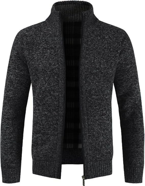 MATINEE Mens Fleece Thermal Fleece Lined Sweater Cardigans (UK, Alpha, L, Regular, Regular, Charcoal)