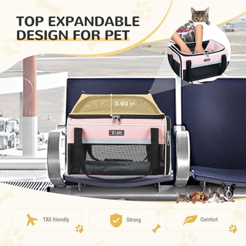 Image of Lekereise Top-Expandable Pet Carrier 18x11x11Inch Delta American United Airline Approved Soft Sided Underseat to 15lbs Travel Carriers for Small Dogs Cats with Locking Safety Zippers Anti-Scratch Mesh