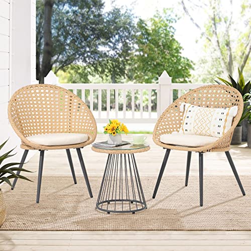 Verano Garden 111 3 Piece Outdoor Bistro Set, Patio Wicker Chairs Set With Coffee Table, Balcony Furniture, Front Porch Furniture For Garden Deck Living Room Backyard thumb #5