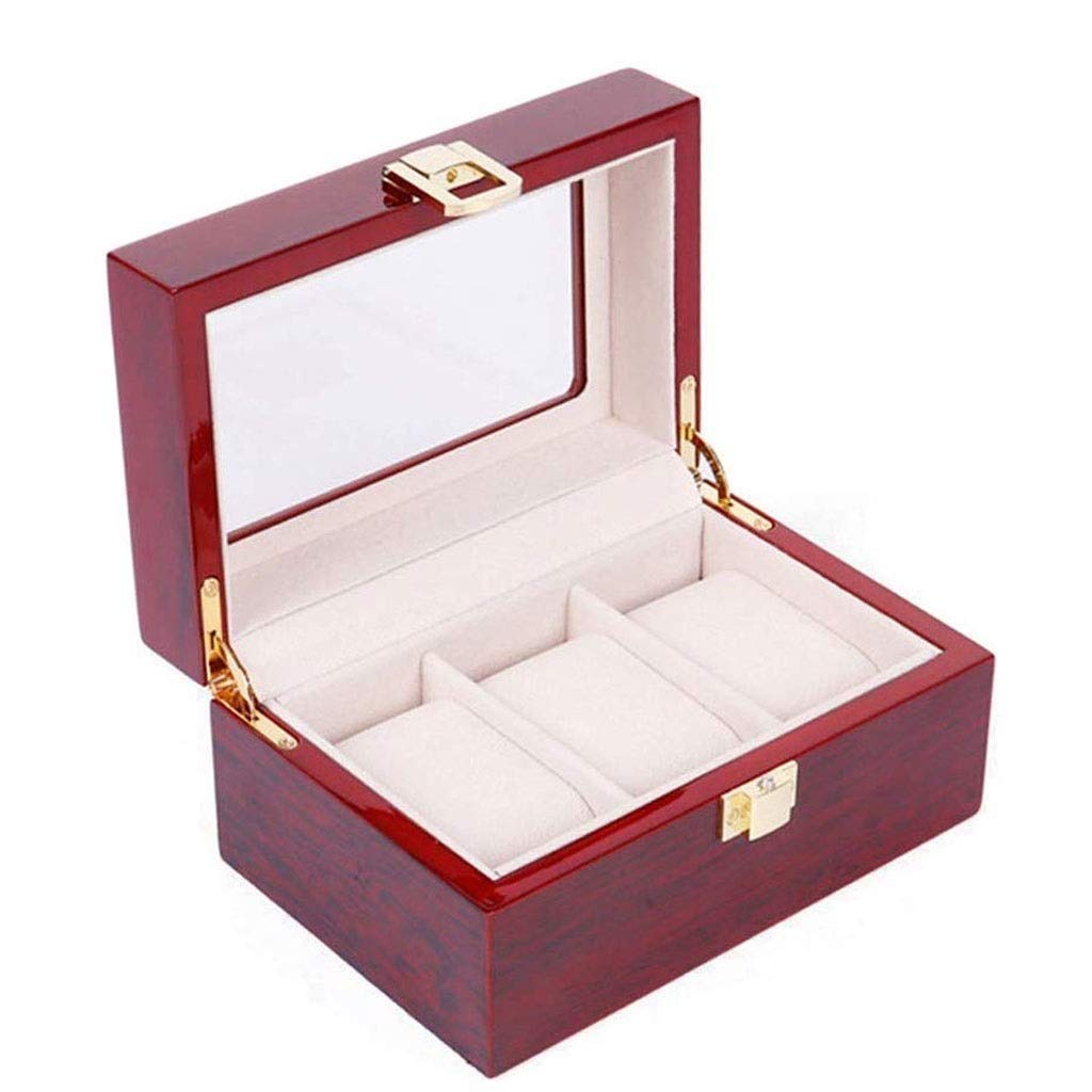 Boîte de rangement multifonction en bois et verre pour bijoux et montres