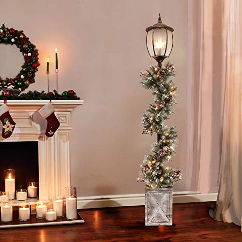 Puleo International 7 Foot Pre-Lit Christmas Lamp Post With Decorated Garland And 50 Fabric, Warm White Led Lights #TOP3