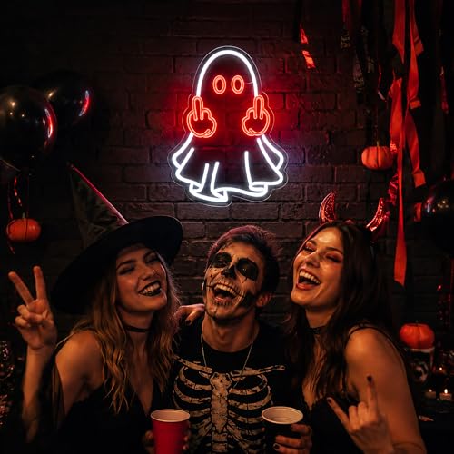 Image of Red&White Neon Sign Led Neon Lights Signs for Wall Decor USB Powered Led Signs for Room Decoration-Ghost