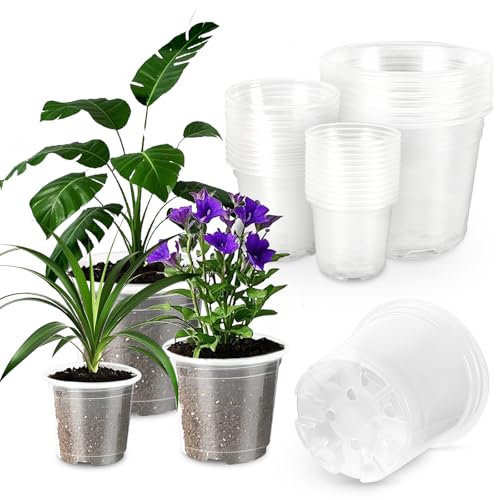 Augshy 36 Pack 6/5/4 Inch Clear Plastic Nursery Pots with Drainage Holes for Plants Seed Starting Pot Indoor Outdoor Garden