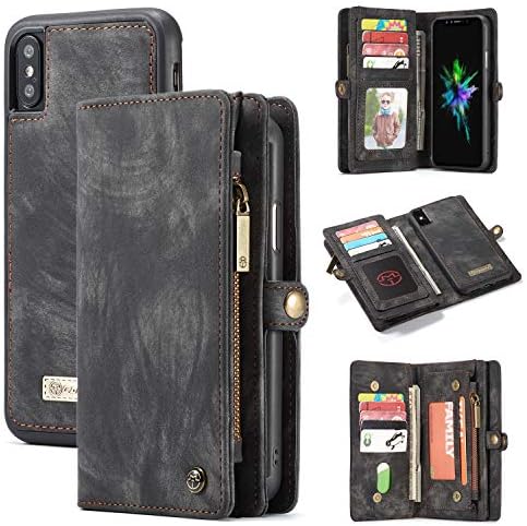 Caseme iPhone Xs Max Leather Case, Multi-Functional Flip Folio Zipper Wallet Leather Case with Card Slots and Magnetic Back Cover for iPhone Xs Max 6.5 inch (Black, iPhone Xs Max 6.5'')