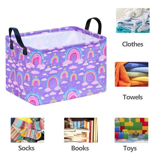 Image of Rainbow Print Storage Basket Laundry Clothes Basket Laundry Hamper with Handles, Storage Box and Bins Gift Basket