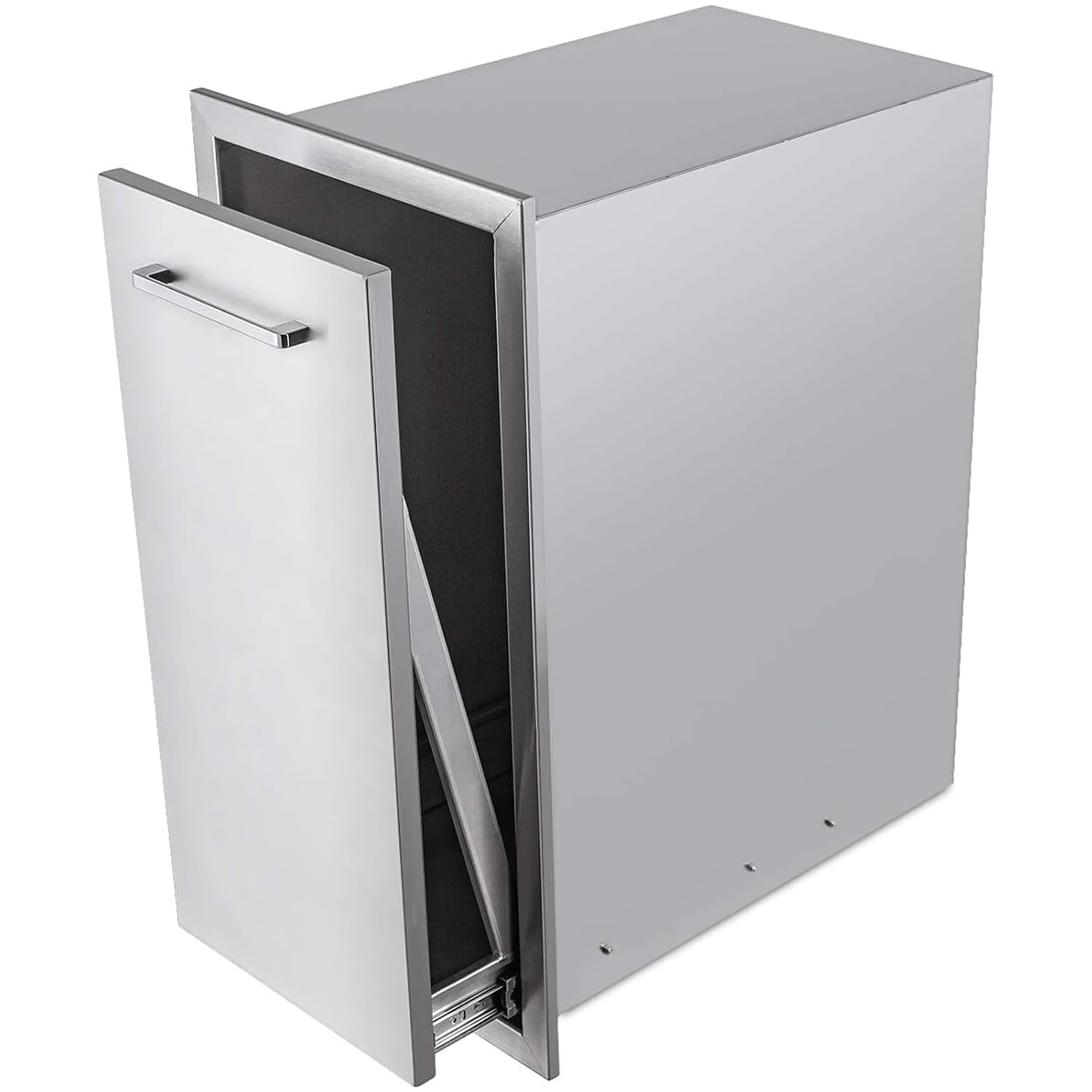 Pull-Out Trash Drawer Stainless Steel Outdoor Kitchen Trash Drawer Storage for Two 10 Gallon Commercial Wastebaskets (W/handle-14x27x20)