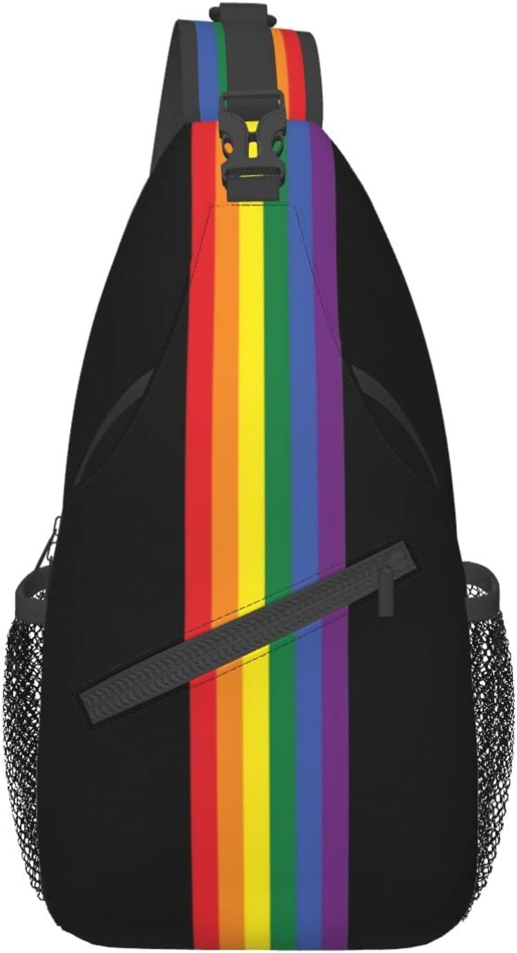 Retro Rainbow LGBT Pride Plaid Sling Bag Lgbt Sling Backpack Crossbody Chest Bag Daypack For Hiking Travel