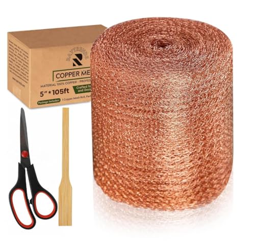 3 gen raytrends copper mesh rodent control kit 5 inch x 35ft rustproof copper wool blend ideal for sealing water gaps gardening - diy hole filler with scissors gloves amp packing tool