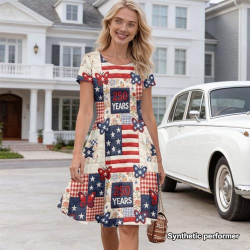 Image of POLERO Sunflower Dress for Women Floral Summer Dresses Short Sleeve Casual Sundresses Midi Dresses
