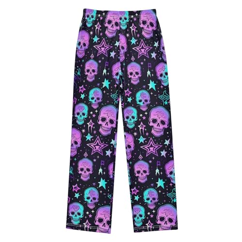 Gothic Skull Star Long Pajama Pants Elastic Waist PJ Bottoms with Pockets S A1117022