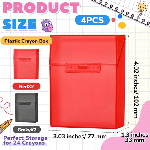 Image of Clabby 4 Pcs Clear Plastic Crayon Boxes Hold 24 Count, Red,Dark Gray