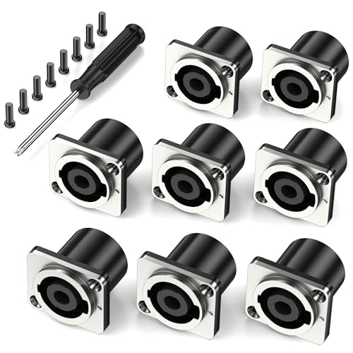 Jumwa 8Pack 4 Polos Speakon Panel Twist Lock Altavoz Toma en panel metálico Montaje Compatible con Neutrik Speakon NL4MP, NL4MPR, NL4FC, NL4FX, NLT4X, NL4 Series, NL2FC
