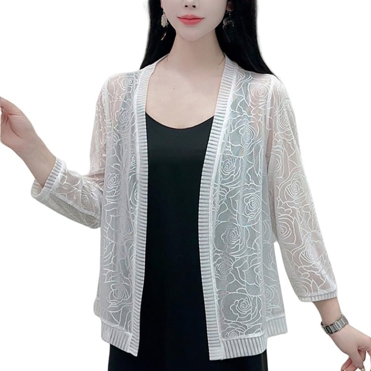 Bolero Cardigan Mujer,Cárdigan De Punto De Jacquard para Mujer, Manga Larga, Frente Abierto, Ligero, para Verano, para Cubrirse, Bolero, Chaqueta para Ocasiones Especiales, para Vestidos De Noche,