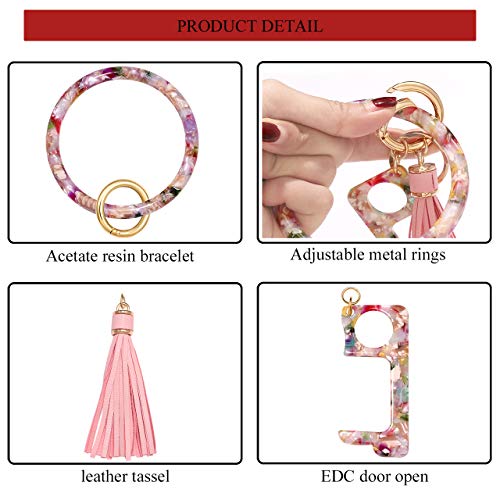 Key Ring Bracelet Wrist Keychain Bracelet Acetate Resin Keychain Wristlet Car Keychain For Women (Floral) #TOP4