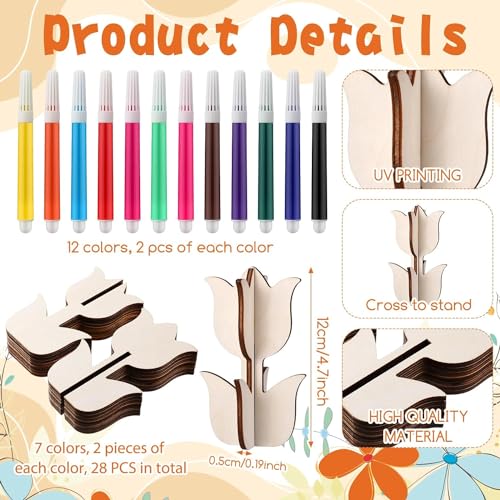 Thrseely HW068 24 Pcs Unfinished Wooden Tulips Cutouts thumb #1
