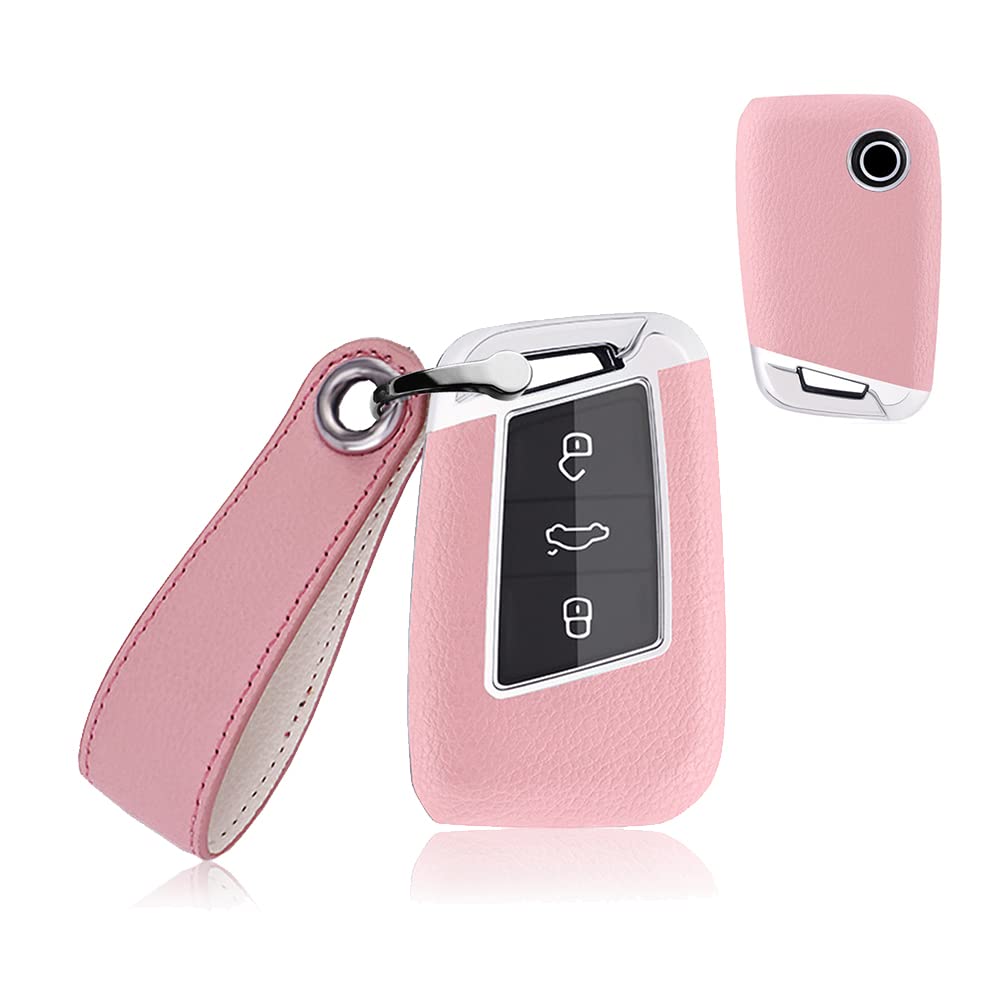 HIBEYO Custodia intelligente per chiave auto, adatta per Skoda, in TPU, per VW Golf 3 4 Polo, Passat Skoda Fabia Octavia Superb Seat, con telecomando, in pelle, colore bianco