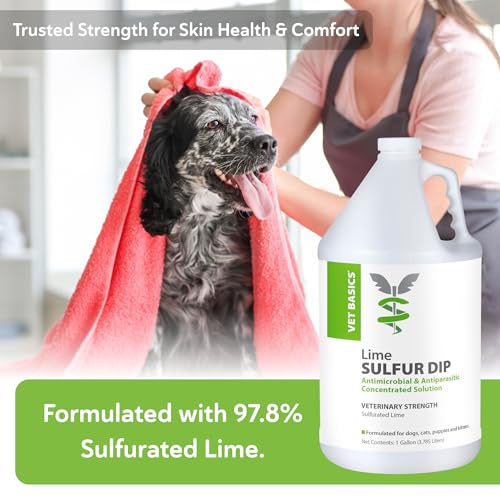 Image of Vet Basics Lime Sulfur Dip - Skin Itch Relief Concentrated Antimicrobial & Antiparasitic Solution for Dogs, Cats, Puppies, Kittens & Horses, Helps Manage Ringworm, Mange, Skin Irritation, 1 Gallon