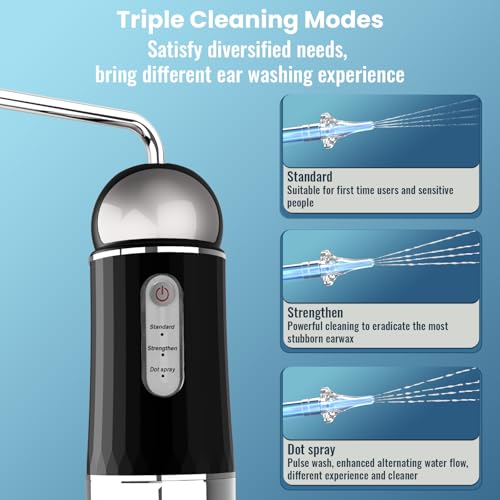 Ear Wax Removal, Electric Ear Irrigation Flushing System with Pulse Mode, Water Ear Cleaning Kit, Portable Ear Cleaner with Basin and Resuable Nozzles for Adults-Black - Image 3