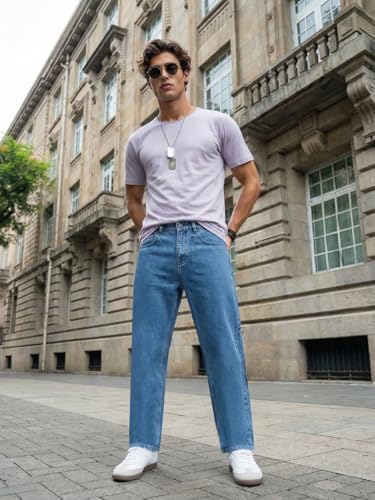 Image of Urbano Fashion Men's Relaxed Fit Washed Denim Jeans Non-Stretchable