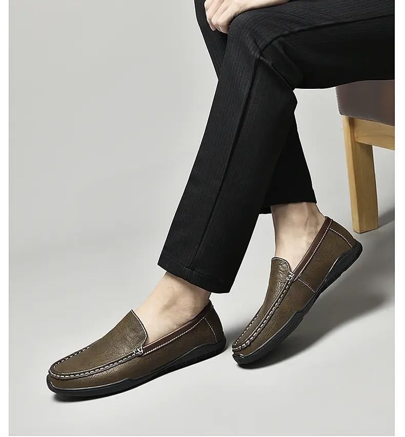 Men's Loafers Round Toe Solid Color Vegan Leather Comfortable Flat Heel Lightweight Walking Outdoor Slip-on4