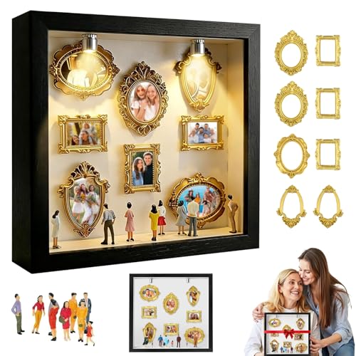 DIY Mini Museum Silhouette Box Mini Bilderrahmen Vintage Museum of Us - LED Licht Figuren Menschen Museums Kreatives Erinnerungsdisplay Kit mit Mini Figuren Gold Rahmen Ges Valentinstag Jahrestag